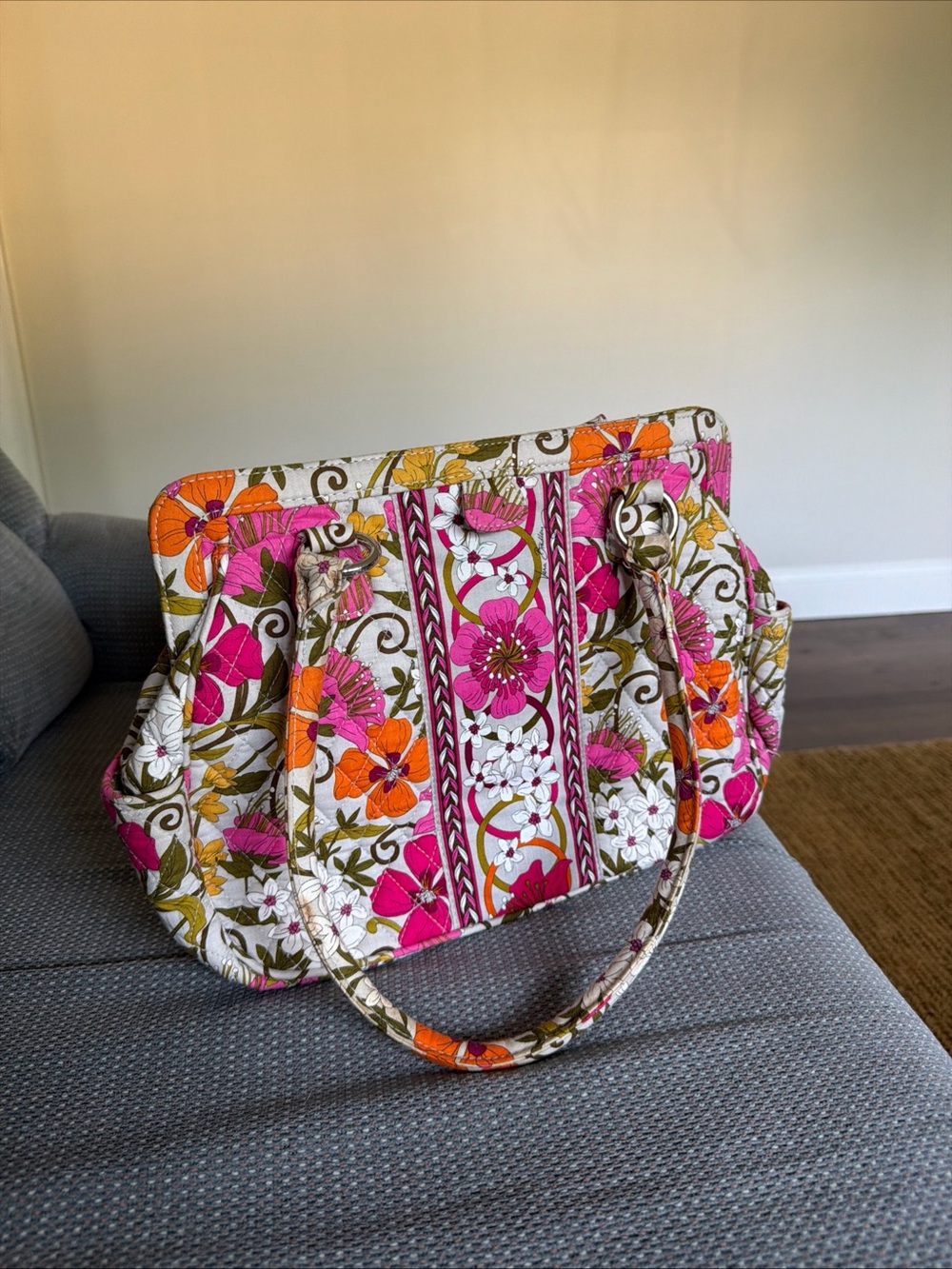 Vera Bradley Pink Tea Garden Quilted Floral Shoulder Bag 15in
